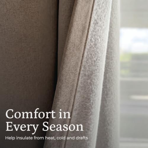 Linen Look 100% Blackout Bedroom Curtains, 96 Inch Long, Taupe - view 6