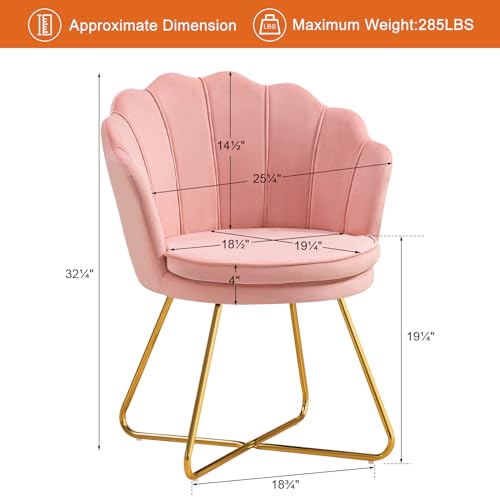 Pink Vanity Chairs, Velvet Makeup Chair for Bedroom, Home Office Desk Chair with Gold Plating Legs, Cute Accent Chair for Makeup Room, Bedroom, Living Room, Guest Reception (Velvet Pink) - view 2