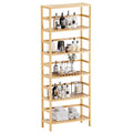 Bamboo Shelf, 6-Tier Adjustable Tall Open Bookcase, Bathroom Storage Rack Freestanding Shelving Unit, Plant Display Stand for Small Space, Natural