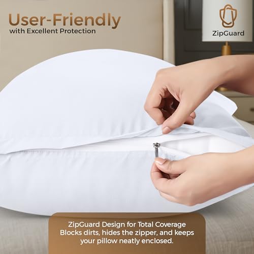 4 Pack Pillow Protectors with Zipper Standard Size, Soft Brushed Microfiber Fabric Pillow Cases, Shrinkage and Fade Resistant Pillow Covers (White) - view 4