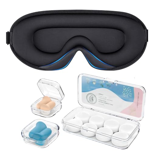 Silicone Earplugs - Ultra Soft Foam Earplugs - Sleep Eye Mask for Men Women, Upgraded 3D Hollowed Design, Value Pack–for Sleeping, Snoring, Travel, Airplanes, Shift Work，32dB Highest NRR
