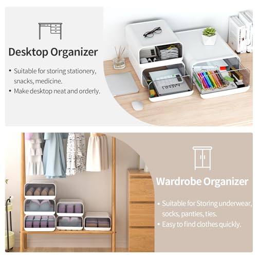 Underwear Organizer Drawer, 24 Cells Plastic Sock Underwear Storage Drawer, Stackable Closet Organizers and Storage Box for Bras, Socks, Scarves, Ties, Belt (King Size-White, 1 Pcs) - view 5