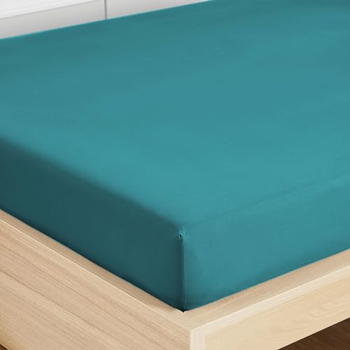 King Size Fitted Sheet Only with Full Elastic & Built in Corner Sheet Straps to Prevent Shifting - Soft & Breathable Brushed Microfiber Bottom Sheet, King, Teal - view 4