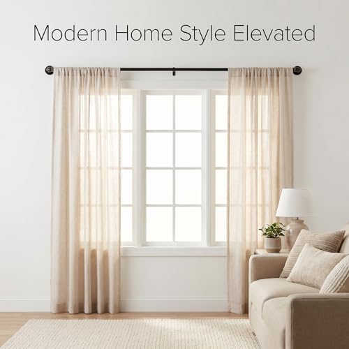 Industrial Curtain Rods for Windows 18 to 45 Inch, 1 Inch Diameter Adjustable small wrap around wraparound Blackout Heavy Duty short farmhouse metal single Drapery Rods with Aluminium Finials - view 6