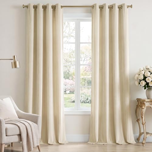 Beige Velvet Soundproof Light Dimming Curtains, W52 x L96, 2 Panels