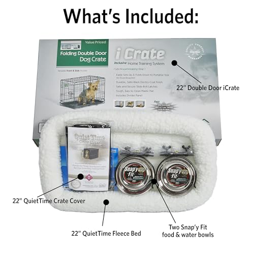 XS Double Door iCrate Starter Kit, 22-inch Dog Crate Bundle for Extra-Small Dogs, Includes Cage, Pet Bed, 2 Bowls and Privacy Cover - view 2