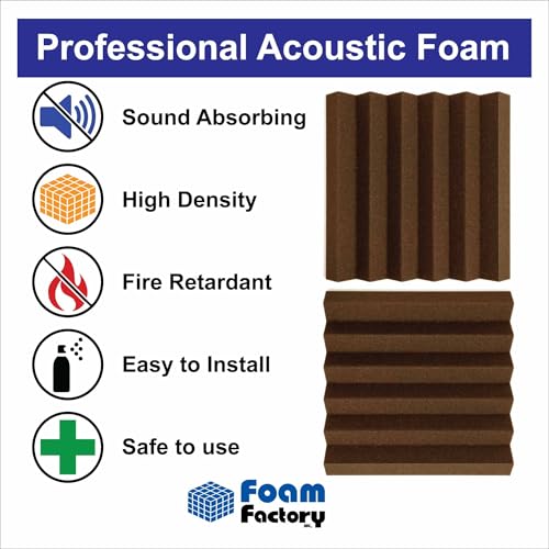 Foam Factory Inc 24 Pack Color Acoustic Foam Panel Studio Soundproofing Wedge Wall Tiles 12” X 12” X 2” (Brown) - view 3