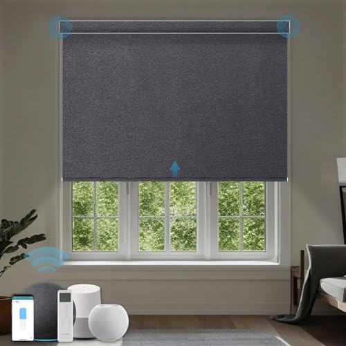 Motorized Roller Shades, 100% Blackout, Dark Umber