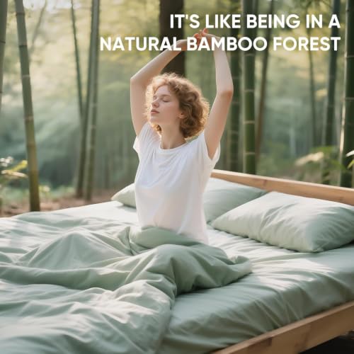 Real 100% Viscose Derived from Bamboo Sheets Set King Size, Cooling & Silky Soft for Hot Sleeper, Breathable & Moisture Wicking Fabric, 18" Deep Pocket with Corner Straps (Sea Glass, King XL) - view 2