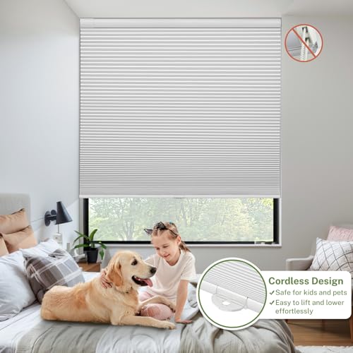 No Drill Cordless Cellular Shades Color-Matched No Tools Cellular Blinds Honeycomb Design Tension Blinds & Shades for Window (Blackout White, Custom Size) - view 5
