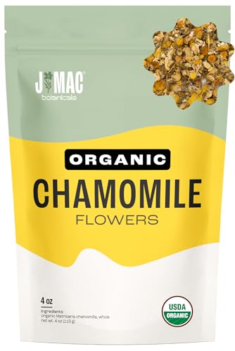 Organic Chamomile Flowers (4 oz) – Whole Egyptian Chamomile Loose Leaf Herbal Tea, Caffeine-Free, Premium Dried Chamomile Flowers for Tea, Baths & Blends