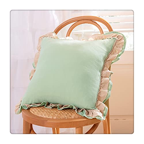 Solid Color Girl Series Lace Ruffle Washed Linen Core Cushion Bed Car Sofa Bedside Office Backrest Pillow(Bronze)