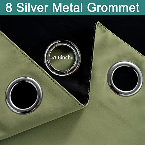 100% Blackout Window Curtain Panels, Heat and Full Light Blocking Drapes with Black Liner for Nursery,Thermal Insulated Draperies (Sage, 2 Pieces, 52Wx63L) - view 6