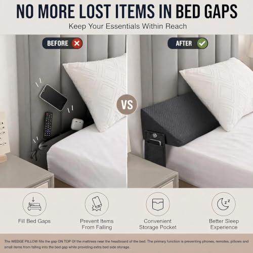 Queen Bed Wedge Pillow for Headboard Gap Filler Long Triangle Wedge Bolster - view 4