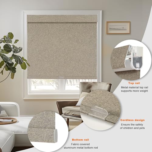 No Drill Blackout Roller Shades for Windows,Khaki,Custom Size - view 4
