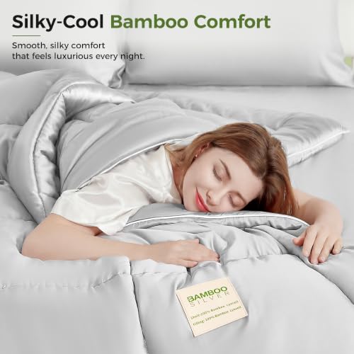 Cooling Comforter Duvet Insert King Size, Hypoallergenic 100% Viscose Derived from Bamboo Shell & Fill - All Season Quilted Down Alternative - Breathable Comforter for Hot Sleepers - Grey 102"x90" - view 5