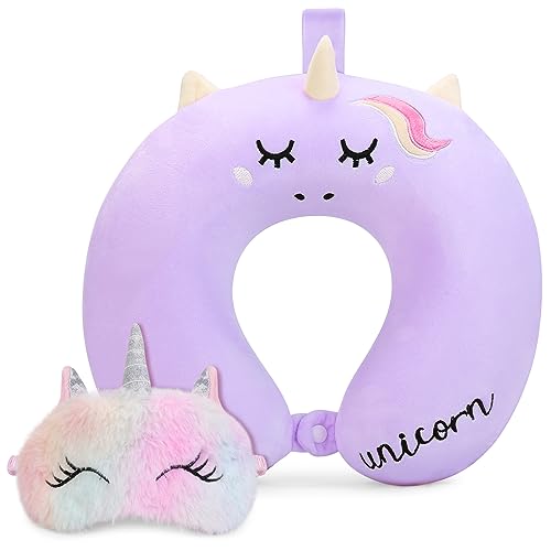 Kids Neck Pillows for Travel, Unicorn Toddler Travel Pillow with Sleep Mask