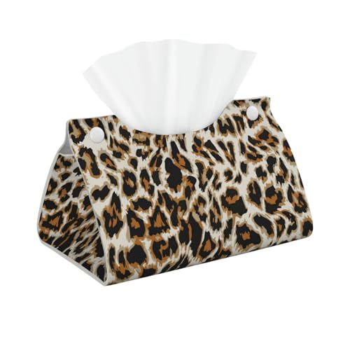 Tissue Box Cover, Modern PU Leather Rectangular Tissue Box Holder for Bathroom Living Room Bedroom Vanity Countertop Night Stands Office Desk Car Home(Cheetah Leopard Print)