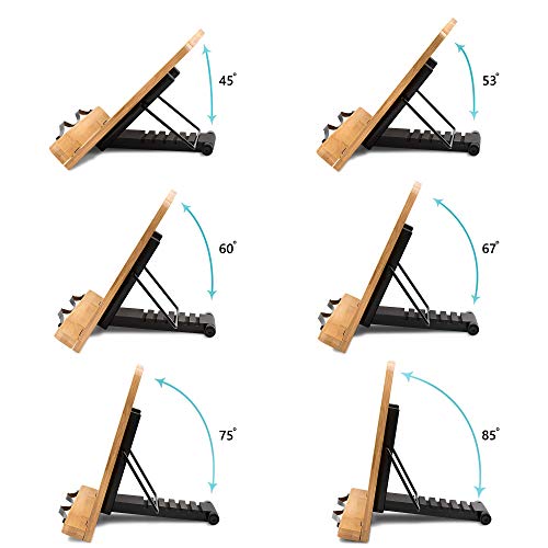 Bamboo Book Stand, Large Book Holder with 6 Adjustable Height, Foldable Cookbook Stand Desktop Document Holder for Kitchen & Office (13.4 x 9.3 Inch) - view 5