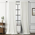100% Blackout Linen Ivory Curtains 52x84 Inches for Bedroom