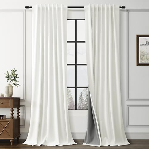 100% Blackout Linen Ivory Curtains 52x84 Inches for Bedroom