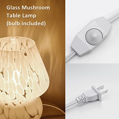Mushroom Lamp Small Bedside Table Lamp-Nightstand Nightlight Dimmable Stepless, Translucent Glass White Desk Lamp for Bedroom Dorm Living Kitchen, Murano Style Aesthetic Cute Home Decor - view 3