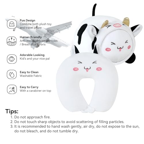 Kids Travel Pillow, 2-in-1 Deformable U-Shaped, QQ Milk Cow - view 3