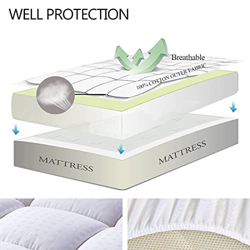 King Size Mattress Pad Cotton Pillow Top Mattress Topper White - view 3