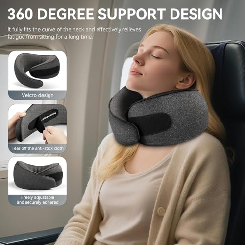 Travel Pillows - 100% Pure Memory Foam Neck Pillow for Airplanes, Comfortable Breathable Cover, 360° Support Stowable Pillows for Sleeping, Car, Airport Travel Essentials, Charcoal Black - view 2