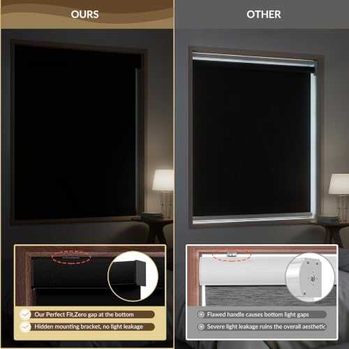Blackout Cordless Roller Shades, 29" W x 36" H, Black - view 4