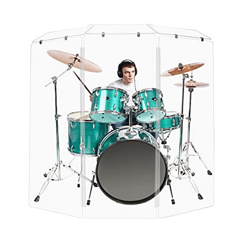 Drum Shield 5ft w/Deflectors & Plastic Hinges, Comes w/ 3 Drum Panels, Plastic Hinges & Deflector Connectors, Premium Clear Acrylic Panels