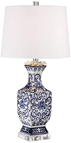28" Tall Table Lamp Floral Iris Blue White Porcelain Traditional Asian - view 2