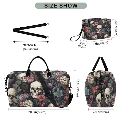 Skull Travel Duffle Gym Bag, Skull Color Flower Weekender for Women with Toiletry Bag Travel Tote - view 3