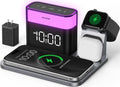 GlowDock 5-in-1 Wireless Charging Station with Alarm Clock,Qi2.2 25W Magnetic Charger Stand, Aluminum Silent Cooling,8 Nightlight,for iPhone 18 17 16 15 Pro Max Duo Air Plus,Apple Watch,AirPods