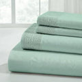 Seafoam Microfiber Bed Linen Set - 4Pcs Luxurious Crochet Lace Sheets & Pillowcases, King, Deep Pocket, Stain Resistant