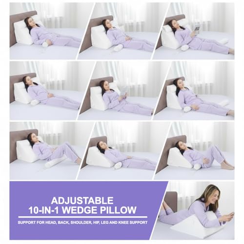 3PCS Bed Wedge Pillow Set for Sleeping – Adjustable Memory Foam Wedge Pillows for Head, Back & Leg Support – Multi Position Cushion System for Reading, Relaxing & Elevated Comfort in Bed - view 6