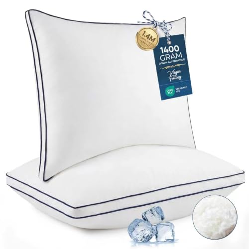 Hotel Bedding Down Alternative Bed Pillows for Sleeping Queen Size (White), Set of 2, Soft & Fluffy Pillow with Cooling, Hotel Quality, Gusseted Pillow for Back, Stomach or Side Sleepers