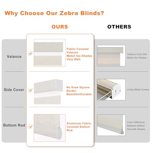 Linen Cordless Zebra Blinds for Windows(Custom Size,Cream) - view 3