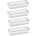 Drawer Organizer Modular, Box Tray Storage Bins for Office, Home, Makeup, Kitchen, Junk Drawer (4 Pieces) (Clear Crystal Plastic)