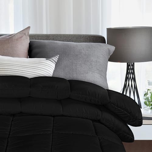 Comforter Duvet Insert, Quilted Comforter with Corner Tabs, Box Stitched Down Alternative Comforters (Black, King UK) - view 2