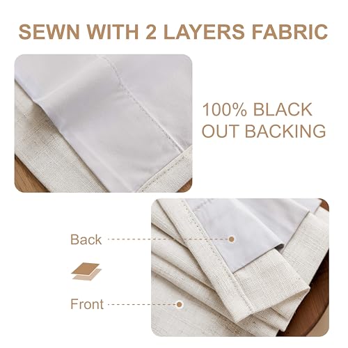 Blackout Natural Linen Pleated Curtains 2 Panels - 40"Wx102"L, Back Tab - view 4