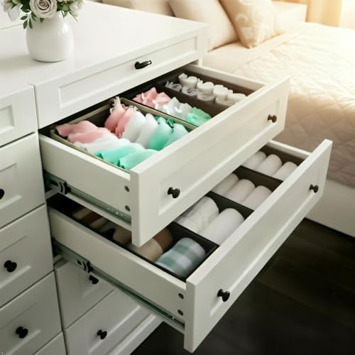 Drawer Organizer Set of 4- Fabric Storage Bins for Clothes, Underwear, Socks & Bras - 11" Dresser Dividers for Bedroom Closet - view 2