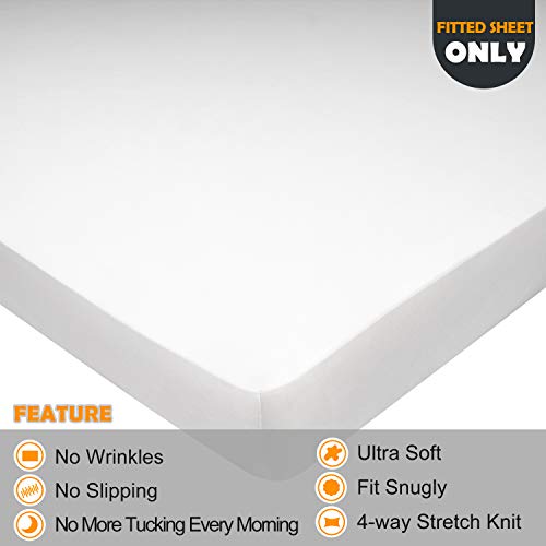 Soft Stretch Queen Fitted Sheet Only, Jersey Knit, White - view 2