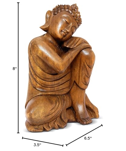 16" Wooden Serene Sleeping Buddha Statue Hand Carved Sculpture Handmade Figurine Decorative Home Decor Accent Handcrafted Art Traditional Modern Decoration (Large) - view 7