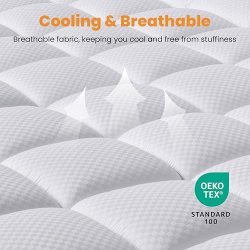 King Size Mattress Pad - Cooling Breathable Mattress Topper, Quilted Fitted Mattress Protector, Pillow Top Mattress Cover with 8-21" Deep Pocket, Soft, Machine Washable, White, 78x80 Inches - view 2