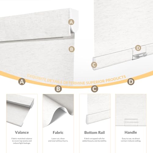 Blackout Roller Shades for Windows - Cordless Linen Fabric Roller Blinds, Thermal Insulated, UV Protection, Custom Window Shades for Home, Office, Bedroom, Cream, 46" W x 36" H - view 5