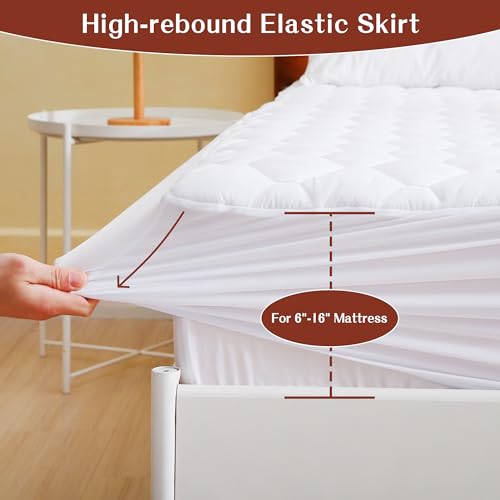 Waterproof Mattress Protector, Noiseless Full Size Mattress Pad Cover with 6-16 Inches Deep Pocket, White - view 6