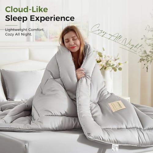 Cooling Comforter Duvet Insert King Size, Hypoallergenic 100% Viscose Derived from Bamboo Shell & Fill - All Season Quilted Down Alternative - Breathable Comforter for Hot Sleepers - Grey 102"x90" - view 6