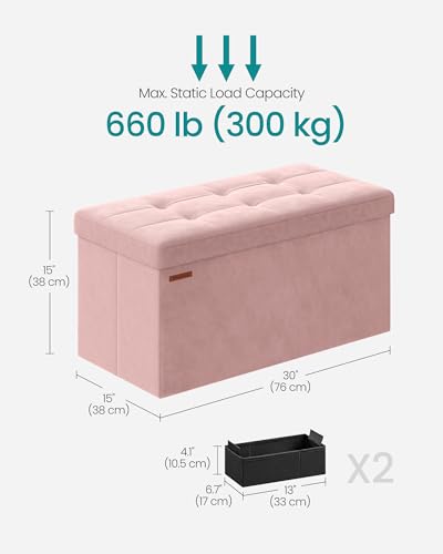 Storage Ottoman Bench, 30 Inches Velvet Foldable Foot Rest - view 3