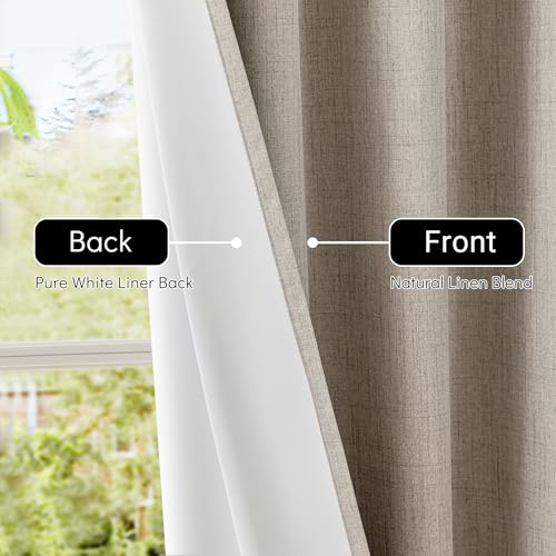 Linen Curtains 84 Inches Long 2 Panels Set 100% Blackout Curtain - view 3
